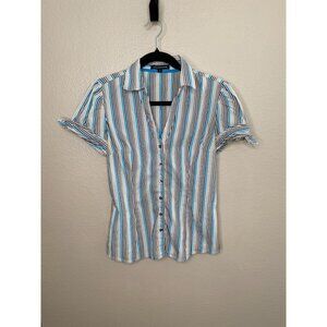 Express Design Studio Blue Blouse Small Womans Cotton Nylon Blend